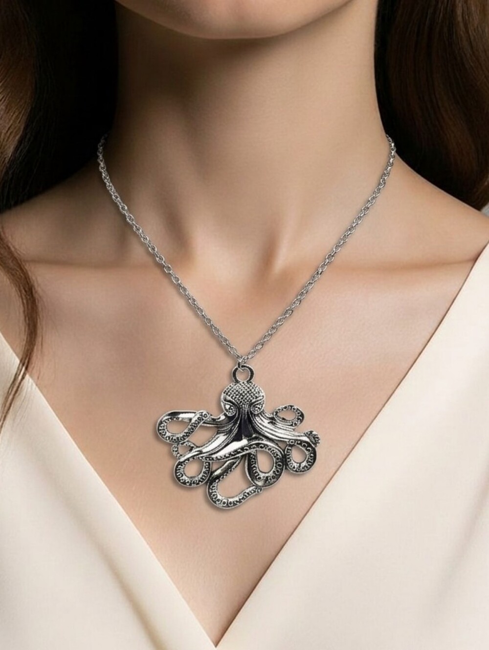 Kraken Octopus Necklace Silver Pendant Nautical Pirate Steampunk Gothic Jewelry